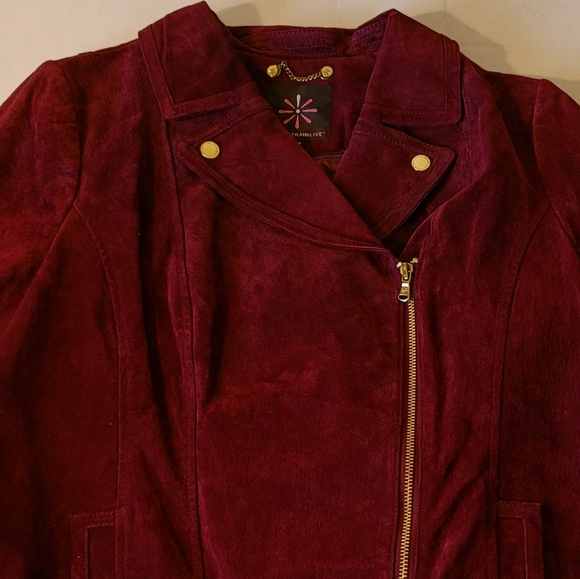 Isaac Mizrahi Live Women Moto Leather Suede Jacket Burgundy  Sz 14 - Picture 15 of 16